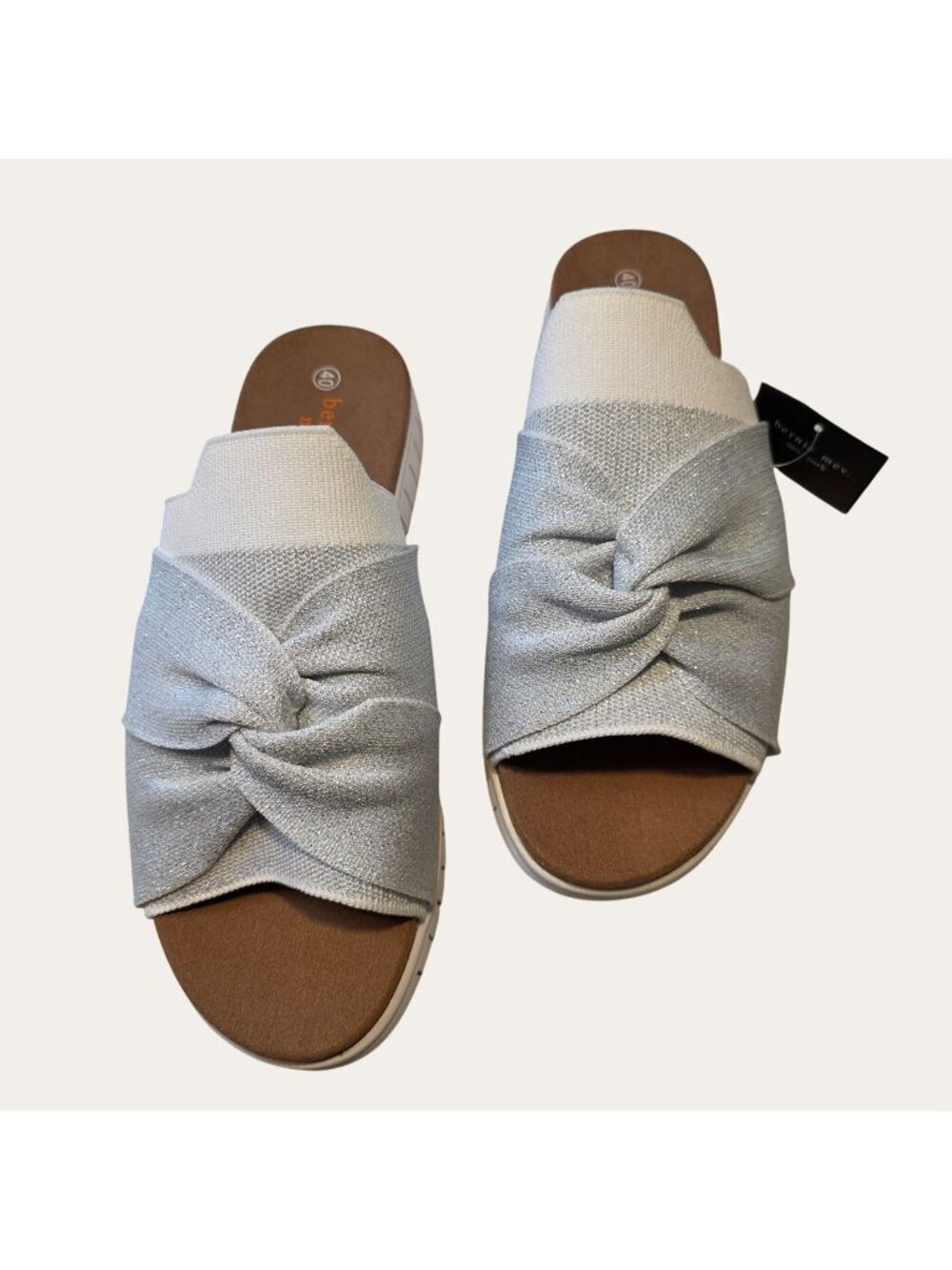 Bernie Mev Women's Twist Sandal with Bow Embellishment Silver